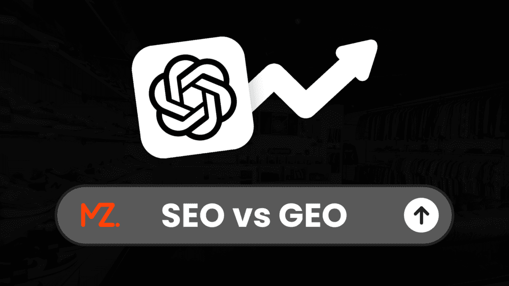 SEO vs GEO vergelijking met AI zoekmachine optimalisatie en stijgende grafiek voor MKB bedrijven